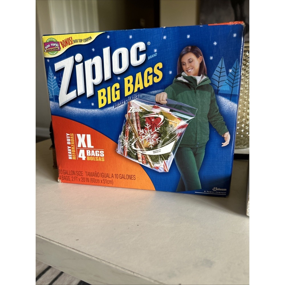 New! Ziploc Heavy Duty Big Bags XL 10 Gallons Zip 4 Count Storage Snowflake